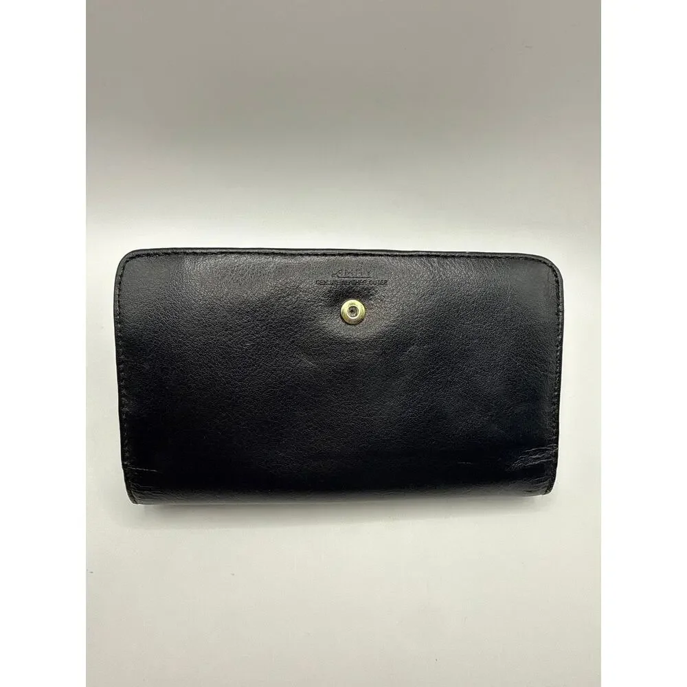 Amity Genuine Leather Black Organizer Wallet Checkbook Clutch Snap Closure